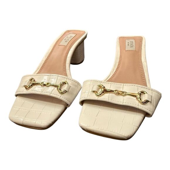 NWT Steven New York Layer White Croc Embossed Sandal 7 Chunky Block Heel - Picture 3 of 8